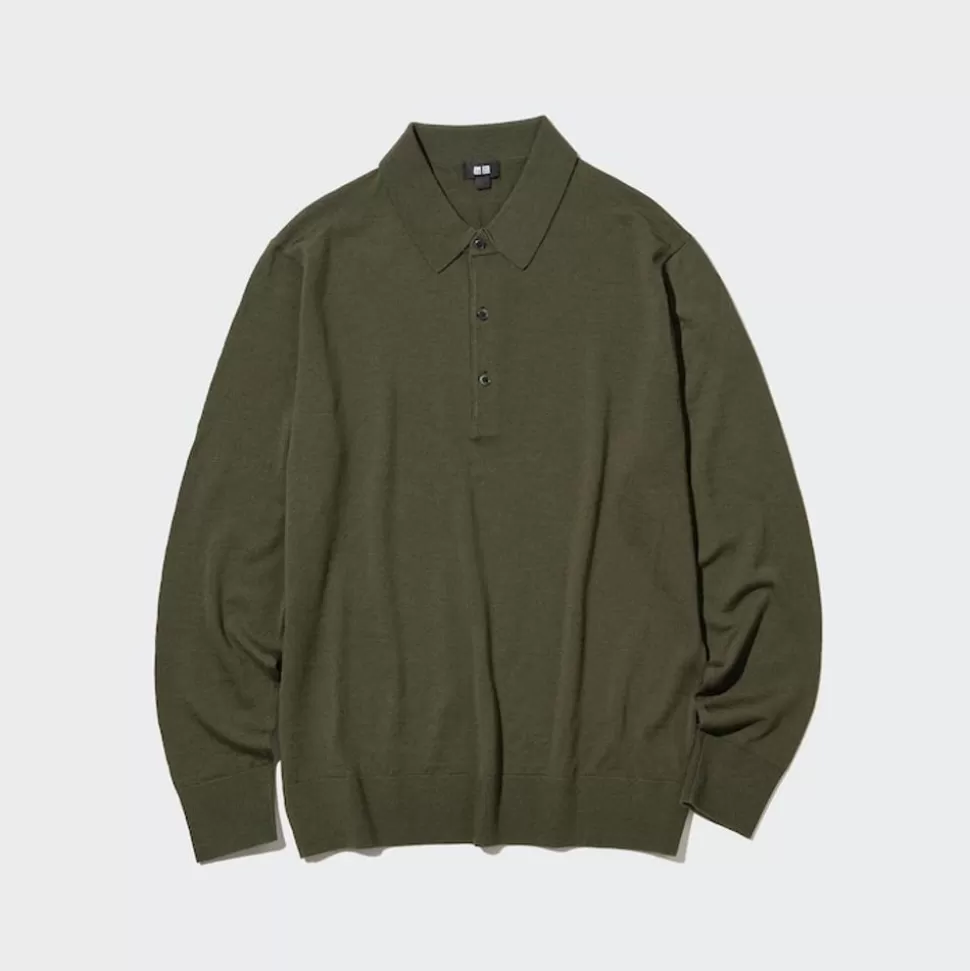 UNIQLO Pullover & Strickjacken*100 % Extra Feine Merinowolle Langarm Poloshirt
