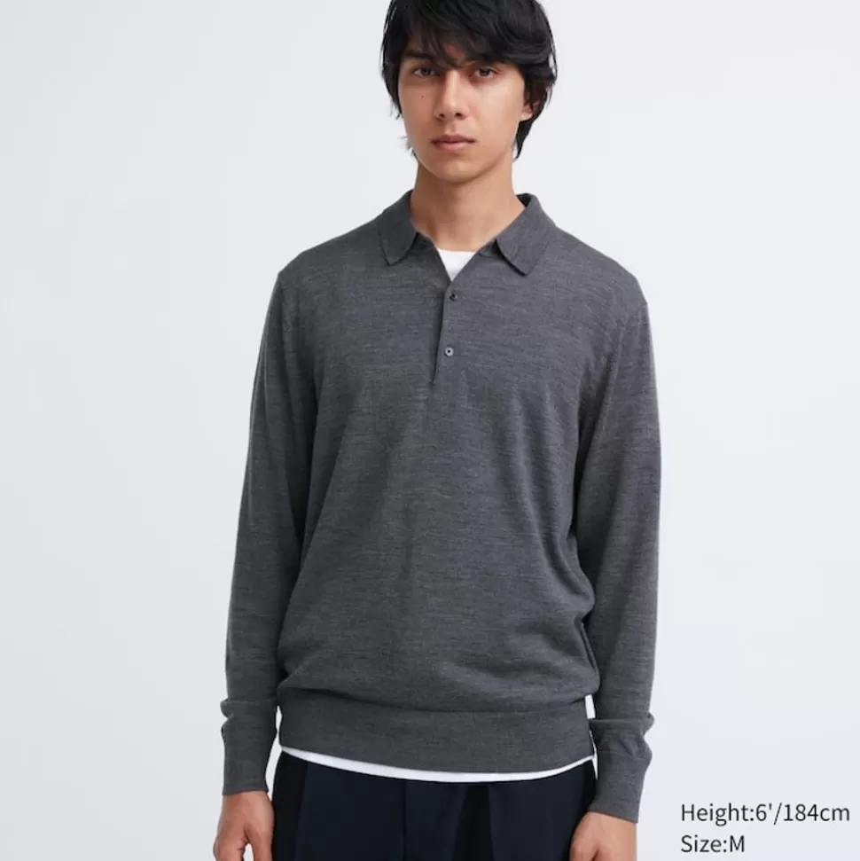 UNIQLO Pullover & Strickjacken*100 % Extra Feine Merinowolle Langarm Poloshirt