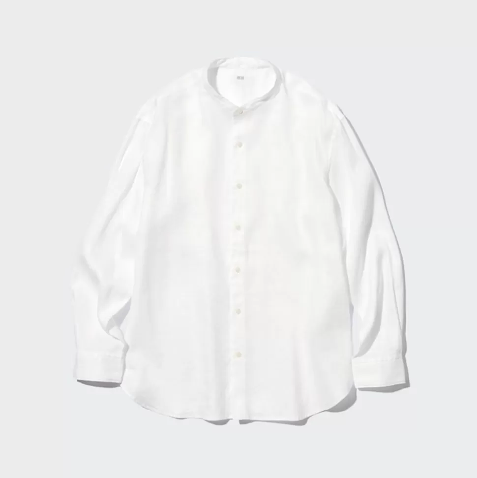 UNIQLO Hemden*100 % Premium Leinen Langarm Hemd Mit Stehkragen