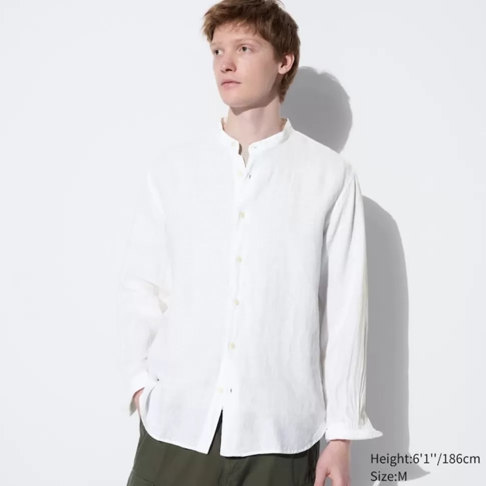 UNIQLO Hemden*100 % Premium Leinen Langarm Hemd Mit Stehkragen