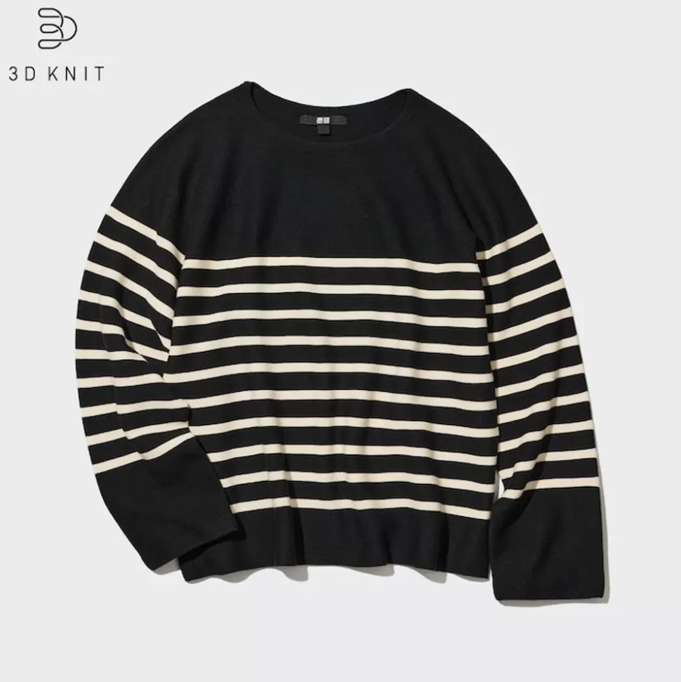 UNIQLO Pullover & Strickjacken*3D Knit Nahtloser Gestreifter Baumwolle Pullover