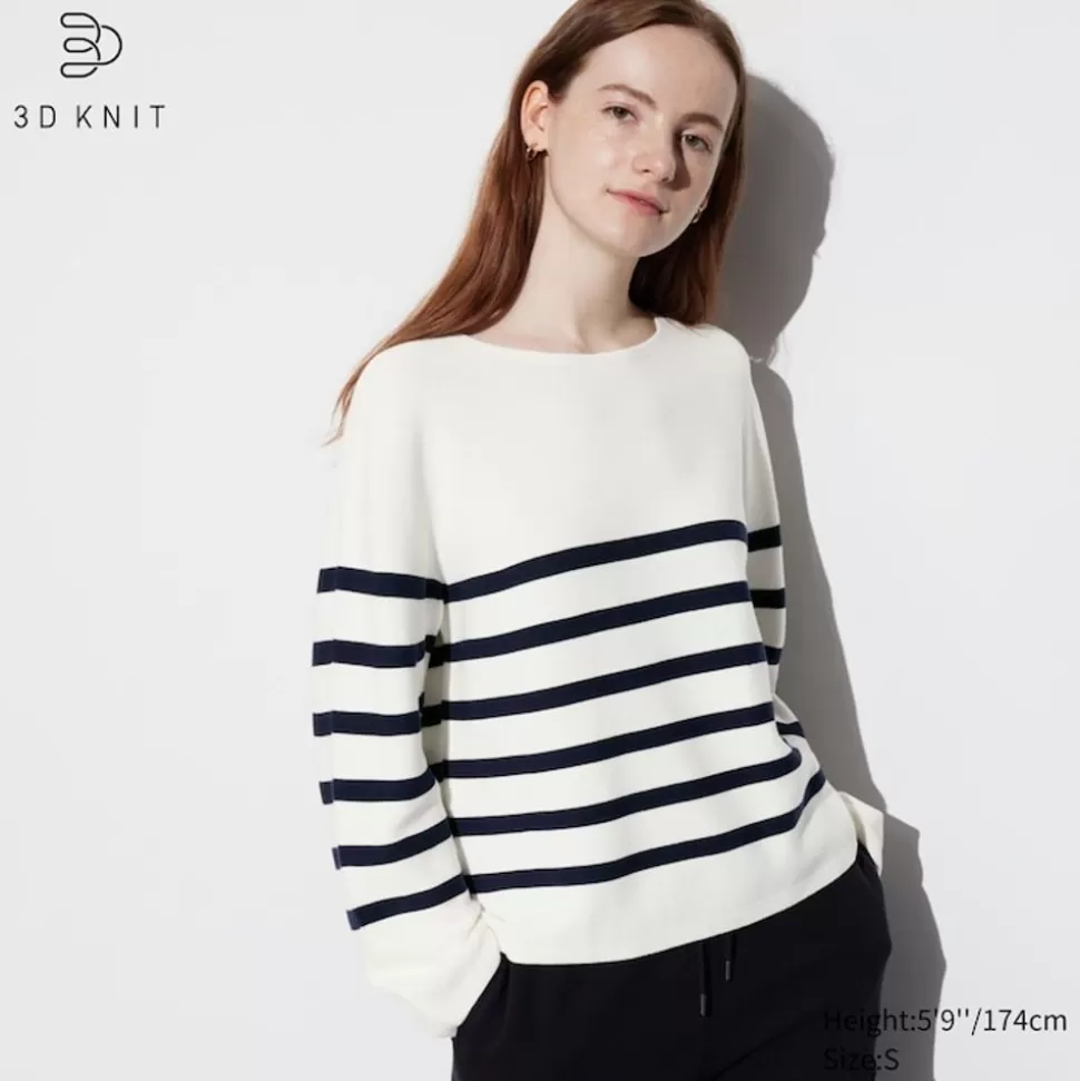 UNIQLO Pullover & Strickjacken*3D Knit Nahtloser Gestreifter Baumwolle Pullover