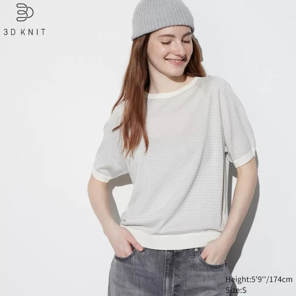 UNIQLO Pullover & Strickjacken*3D Knit Nahtloser Gestreifter Halbarm Pullover (Maschinenwaschbar)