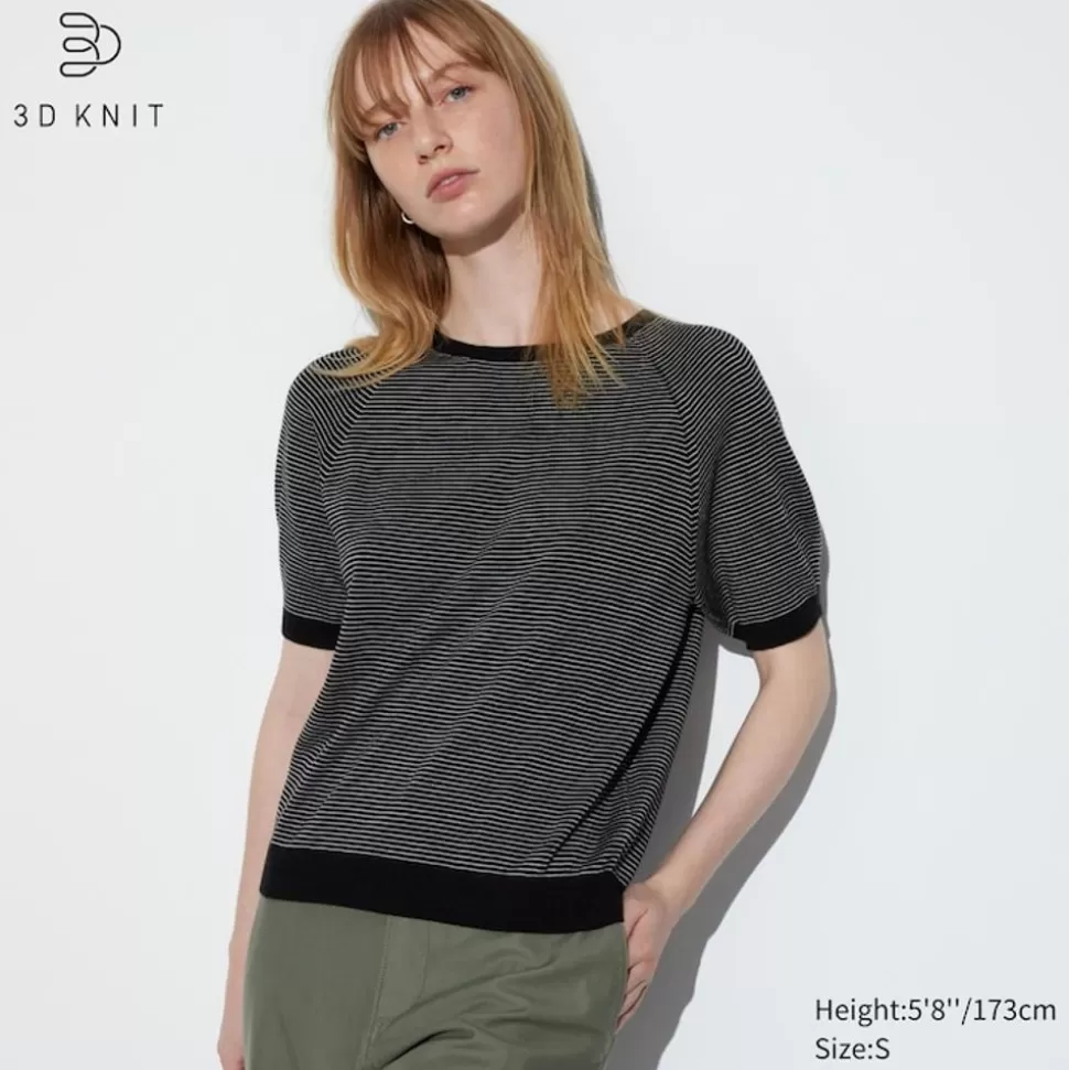 UNIQLO Pullover & Strickjacken*3D Knit Nahtloser Gestreifter Halbarm Pullover (Maschinenwaschbar)