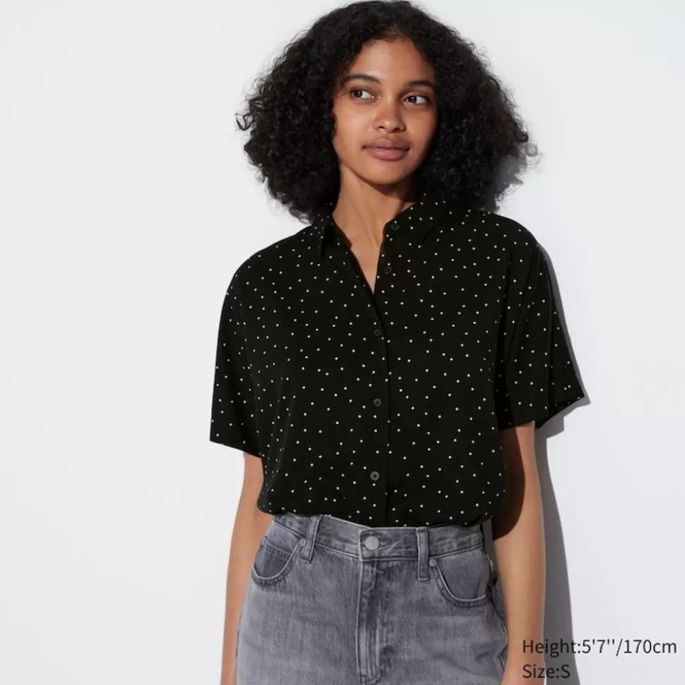 UNIQLO Hemden & Blusen*Gemusterte Viskose Kurzarm Bluse