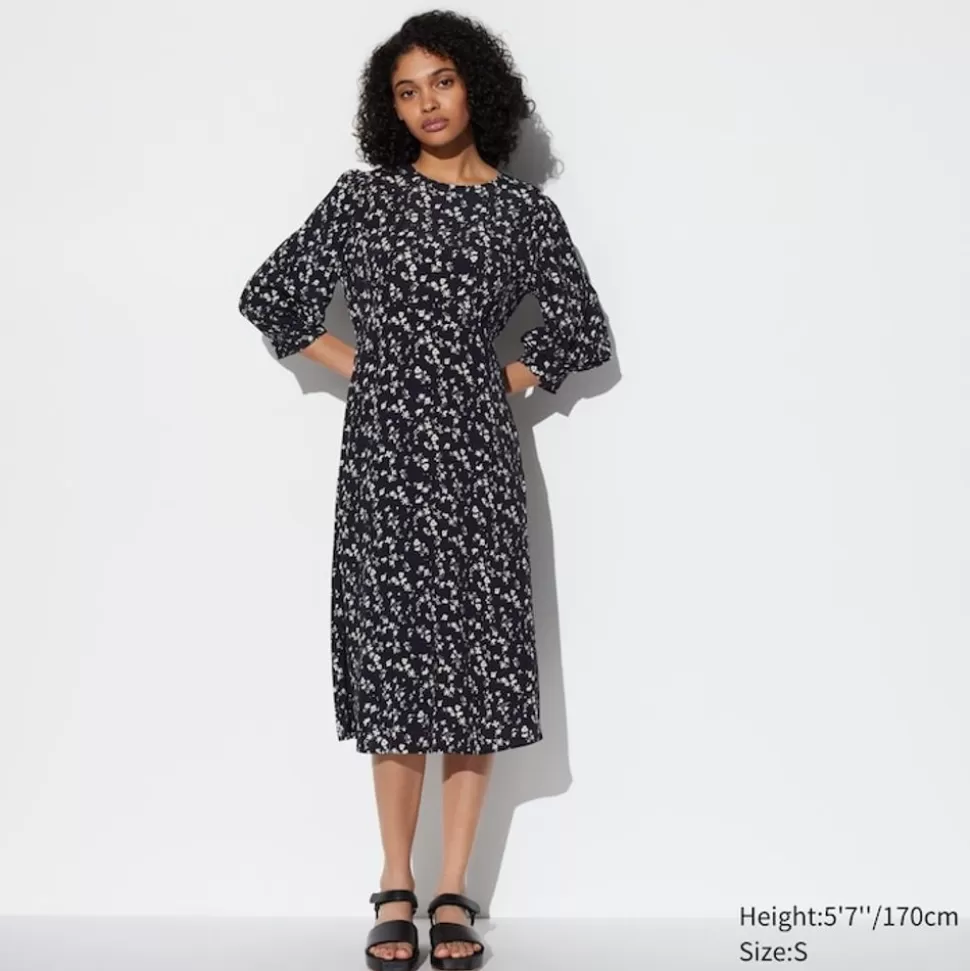 UNIQLO Kleider, Jumpsuits & Overalls*Gemustertes Ausgestelltes 3/4-Arm Kleid