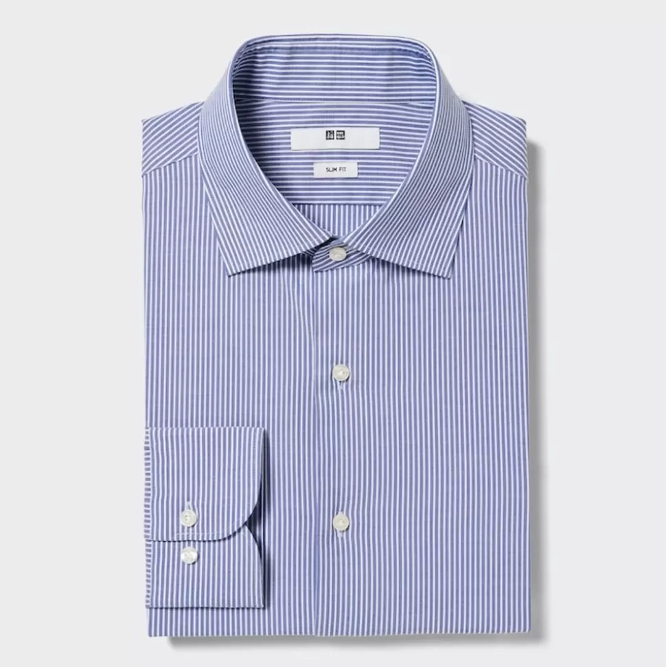 UNIQLO Hemden*Gestreiftes Easy Care Stretch Langarm Hemd (Slim Fit) Blau