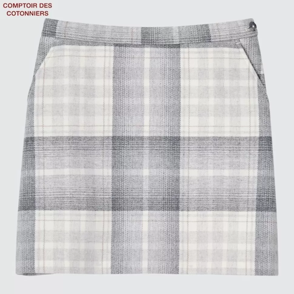 UNIQLO Röcke*Karierter Wolle Midirock Grauweis