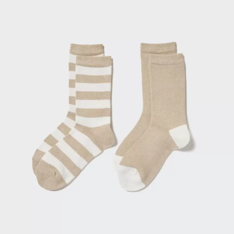 UNIQLO Socken, Strumpfhosen & Leggings*Kinder Gestreifte Heattech Thermo Socken (2 Paar) Beige