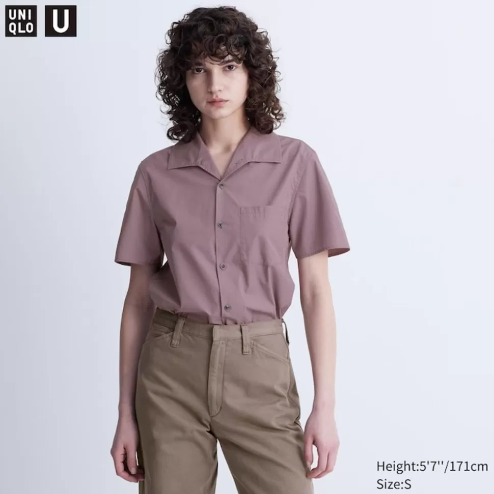 kurzarm_bluse_mit_weitem_kragen_3.webp UNIQLO Hemden & Blusen*Kurzarm Bluse Mit Weitem Kragen