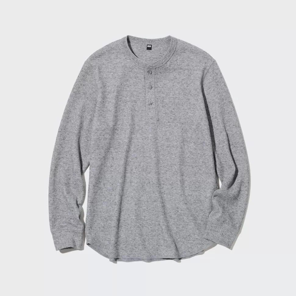 UNIQLO T-Shirts & Oberteile*Langarmshirt Mit Henley-Ausschnitt Und Waffeloptik
