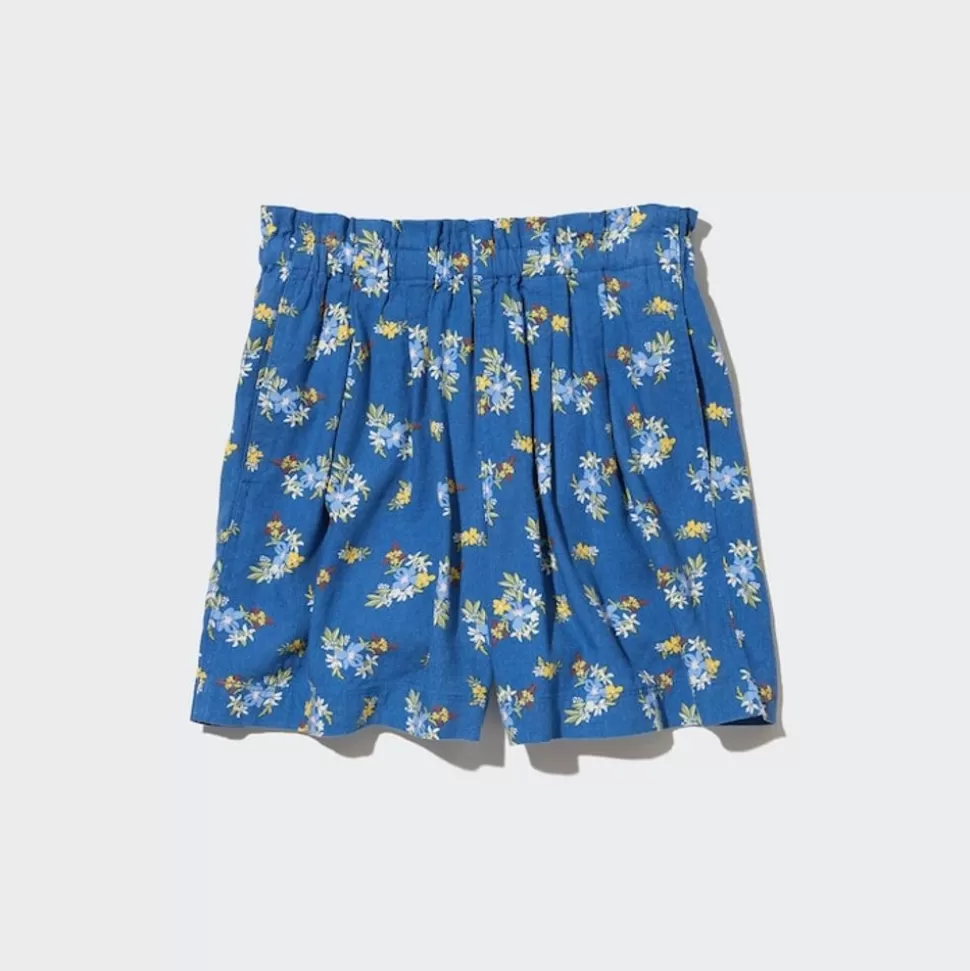 UNIQLO Röcke & Shorts*Madchen Gemusterte Leinenmix Easy Shorts Blau