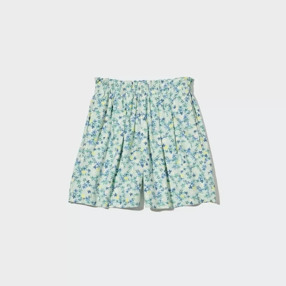 UNIQLO Hosen, Jogginghosen & Leggings*Madchen Gemusterte Leinenmix Easy Shorts Grun