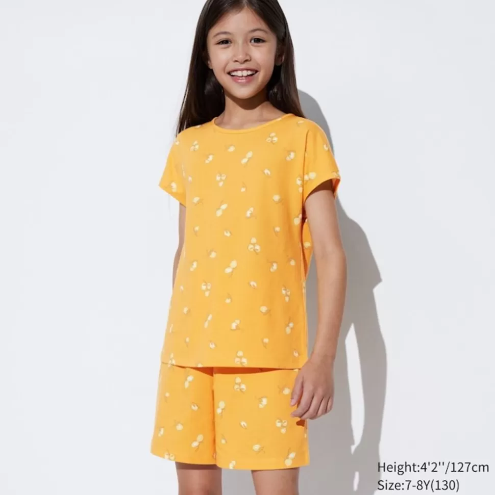 UNIQLO Airism Kuhlender Komfort*Madchen Gestreiftes Airism Baumwolle Kurzarm Lounge Set